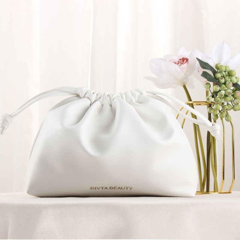 White Drawstring Bags Made of PU Leather - CBP204