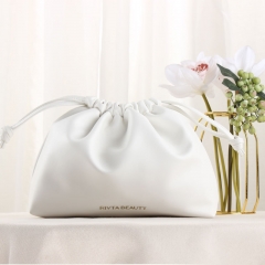 White Drawstring Bags Made of PU Leather - CBP204
