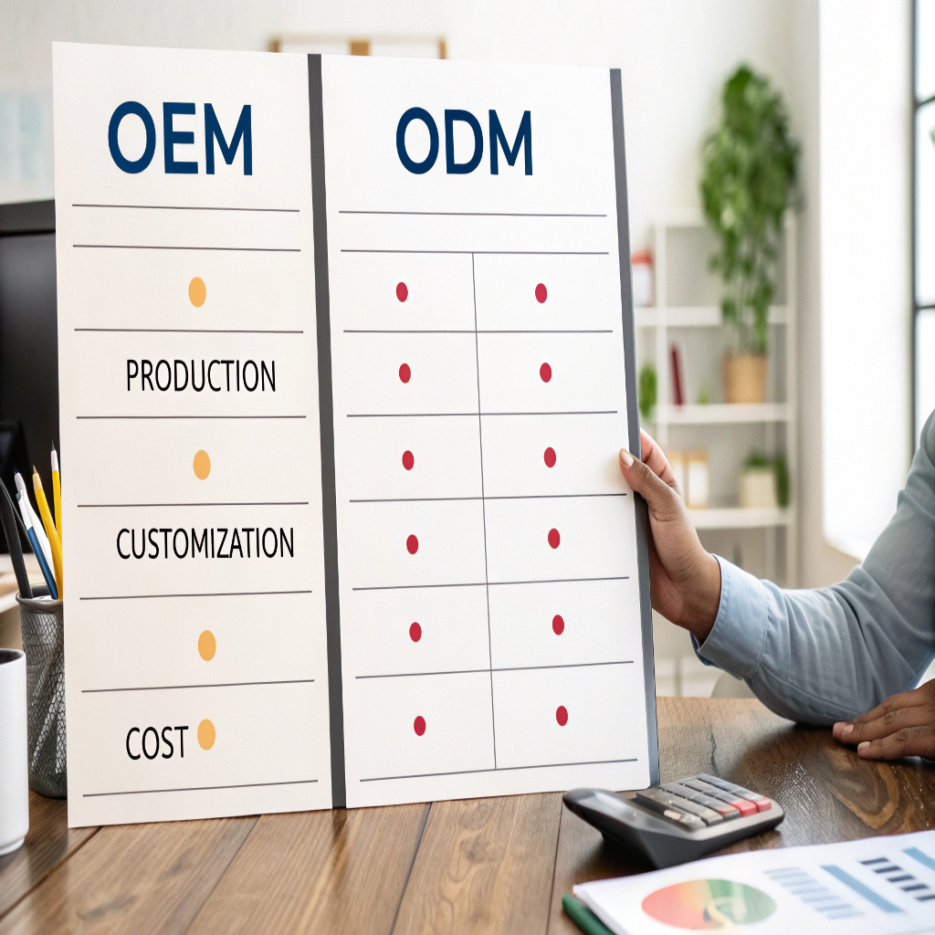 An infographic table comparing OEM and ODM side-by-side.